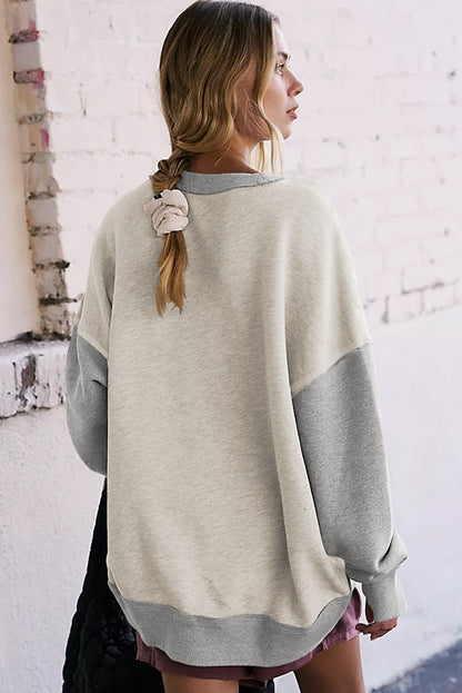 Parchment Color Block Thumbhole Sleeve Drop Shoulder Sweatshirt