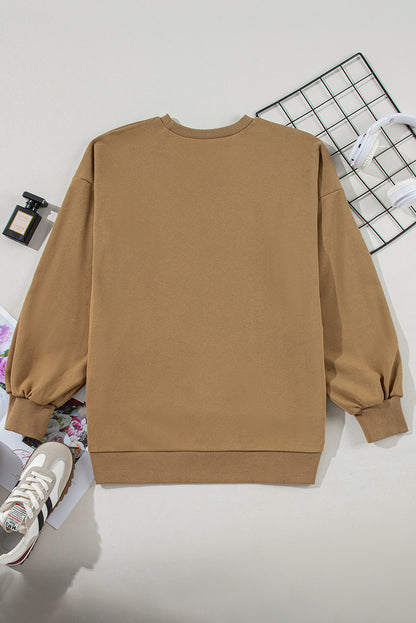 Parchment Solid O Neck High Low Hem Pullover Sweatshirt