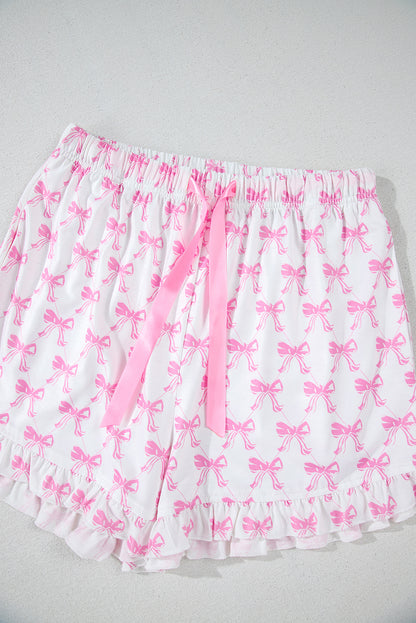 Green Clover Printed Short Sleeve and Ruffled Shorts Pajama Set
