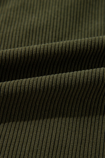 Mist Green Corduroy Fleece Patchwork Buttoned Bomber Jacket
