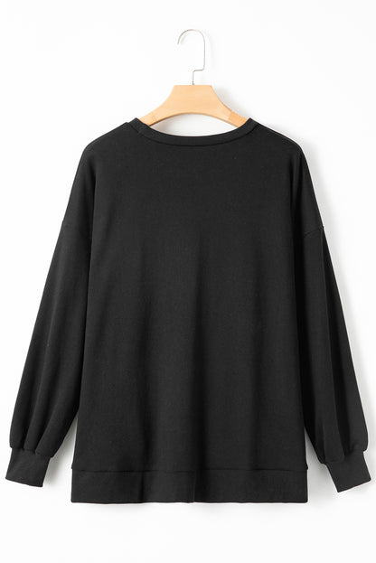 Parchment Solid O Neck High Low Hem Pullover Sweatshirt