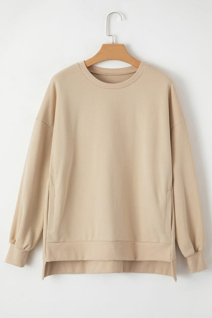 Valerian Solid Fleece Lined Drop Shoulder High Low Sweatshirt