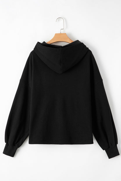 Bonbon Fleece Lined Half Zipper Kangaroo Pockets Loose Hoodie
