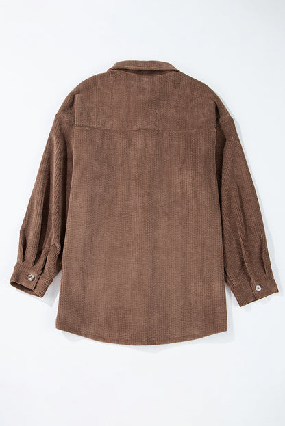 Black Corduroy Flap Pocket Button Up Shacket