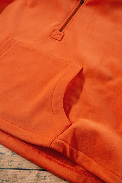 Bonbon Fleece Lined Half Zipper Kangaroo Pockets Loose Hoodie
