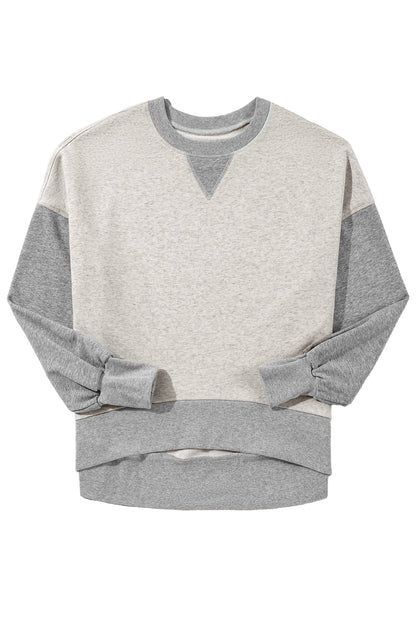 Parchment Color Block Thumbhole Sleeve Drop Shoulder Sweatshirt