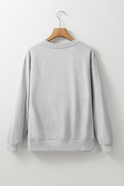 Navy Blue Plain Drop Shoulder Crewneck Pullover Sweatshirt