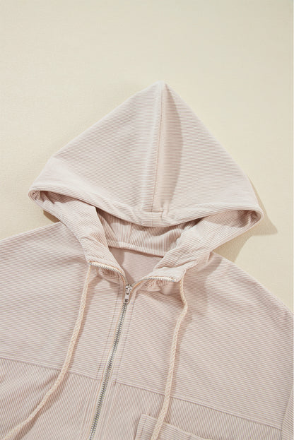 Real Teal Corduroy Drawstring Hooded Pocket Zip Up Jacket