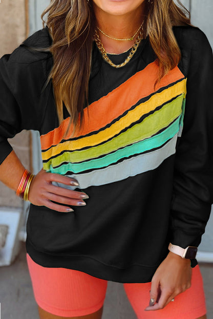 white Rainbow Raglan Sleeve Crew Neck Plus Size Sweatshirt