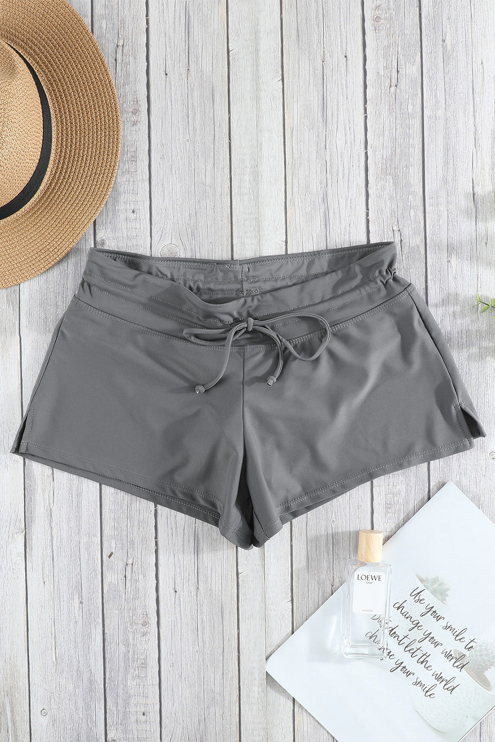 Violet Strap Trim Black Women Swim Boardshort