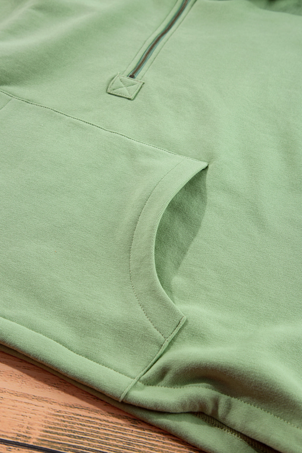 Bonbon Fleece Lined Half Zipper Kangaroo Pockets Loose Hoodie