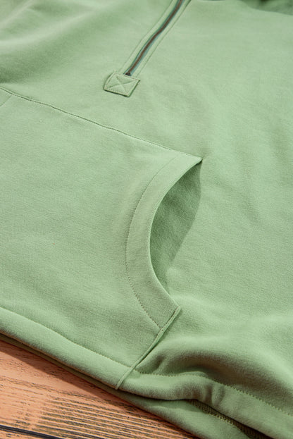 Bonbon Fleece Lined Half Zipper Kangaroo Pockets Loose Hoodie