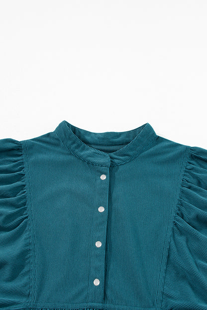 Gold Flame Corduroy Snap Buttons Empire Waist Bracelet Sleeve Dress