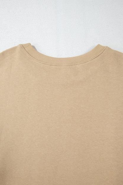 Black Solid Crew Neck Drop Shoulder Plus Size Sweatshirt
