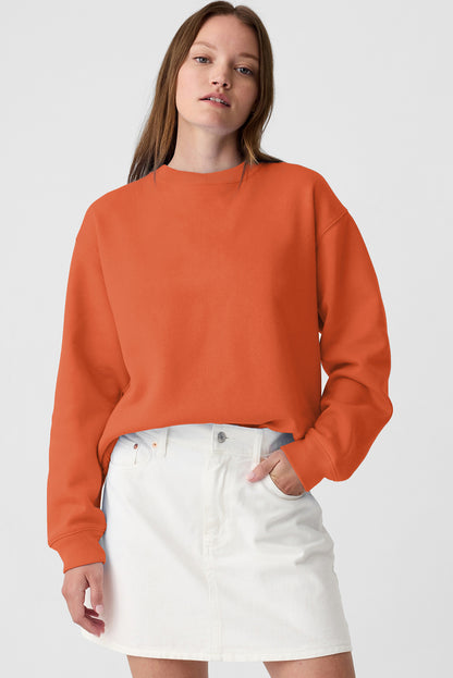 Navy Blue Plain Drop Shoulder Crewneck Pullover Sweatshirt