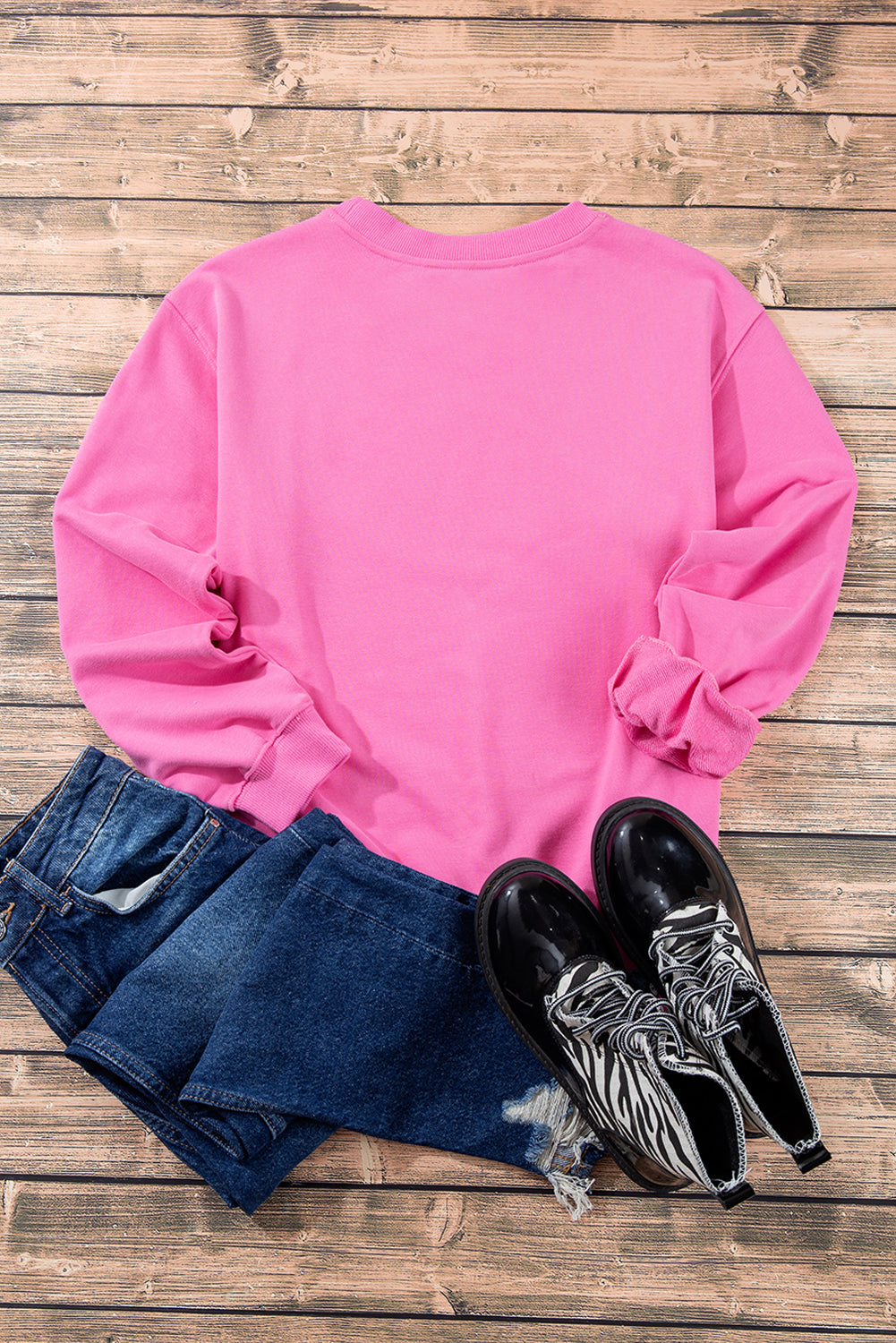 Navy Blue Plain Drop Shoulder Crewneck Pullover Sweatshirt