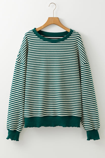 Pink Stripe Loose Drop Shoulder Long Sleeve Top