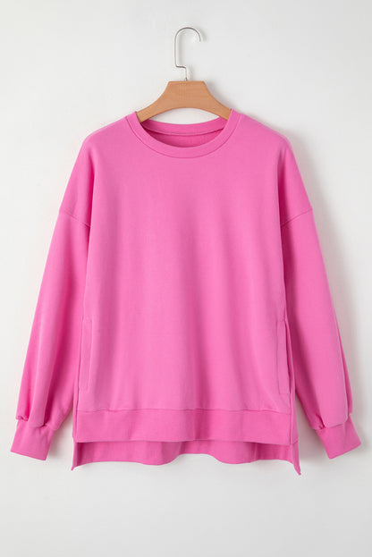 Valerian Solid Fleece Lined Drop Shoulder High Low Sweatshirt