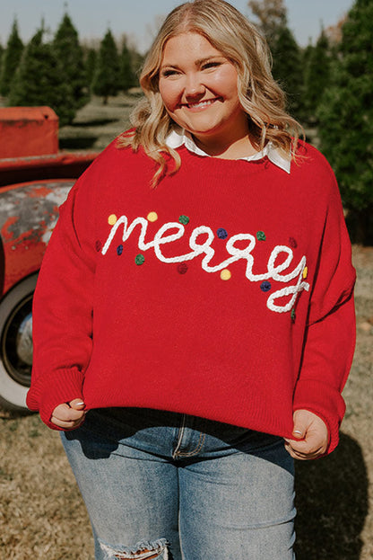 Fiery Red Merry Graphic Christmas Plus Size Sweater