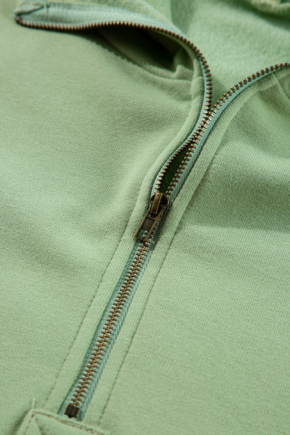 Bonbon Fleece Lined Half Zipper Kangaroo Pockets Loose Hoodie