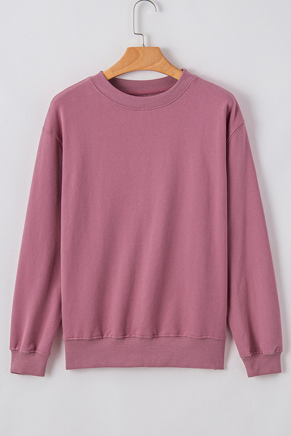 Navy Blue Plain Drop Shoulder Crewneck Pullover Sweatshirt