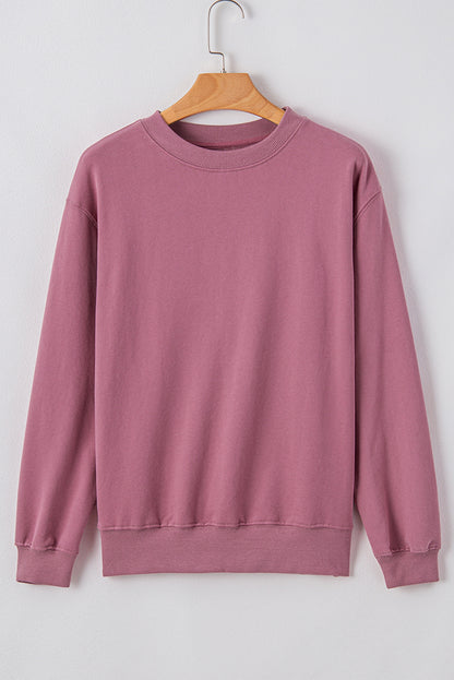 Navy Blue Plain Drop Shoulder Crewneck Pullover Sweatshirt