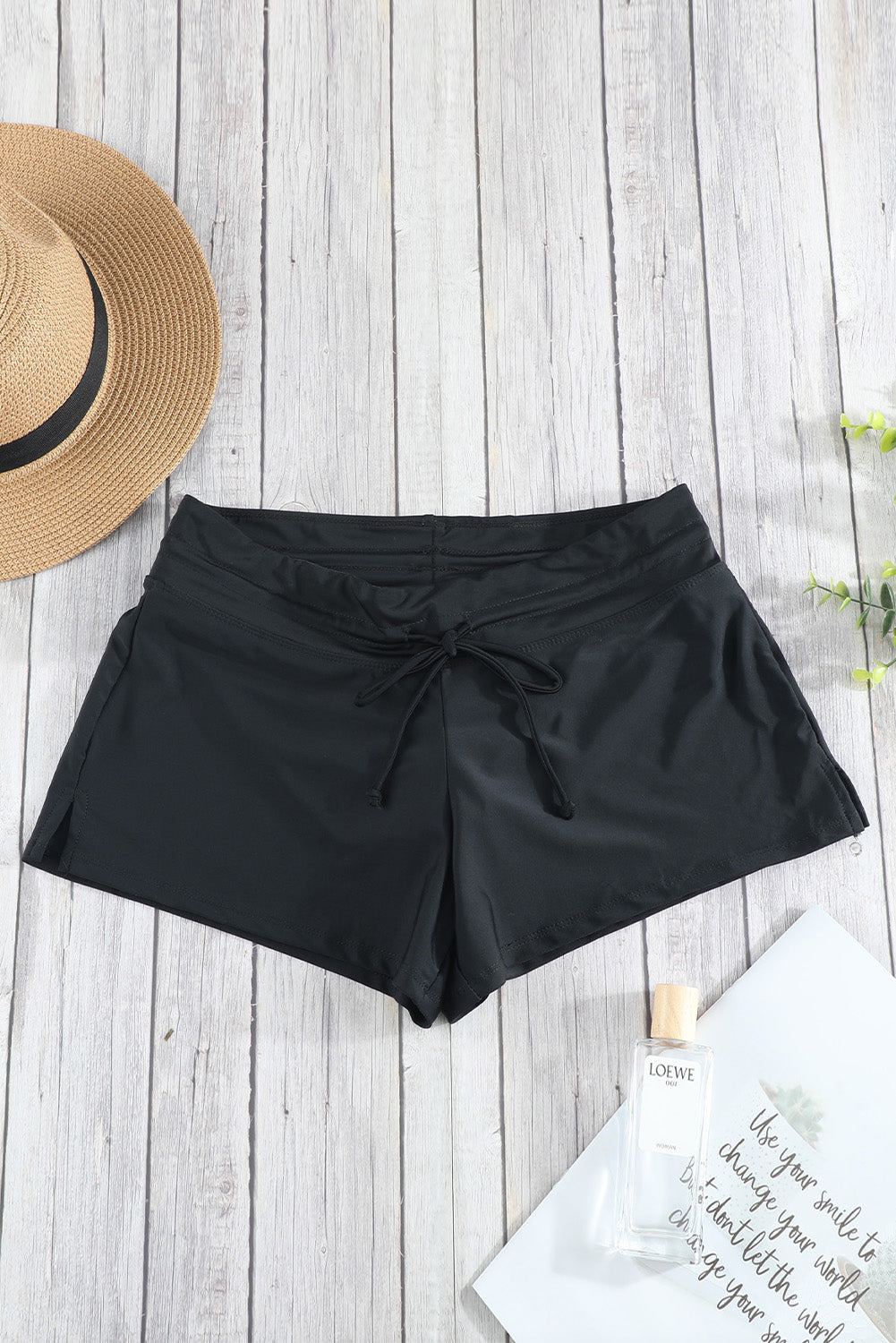 Violet Strap Trim Black Women Swim Boardshort
