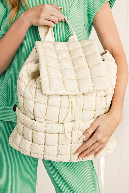 Dusk Blue Solid Flapped Quilted Puffer Backpack