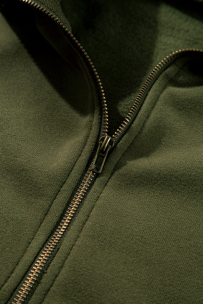 Bonbon Fleece Lined Half Zipper Kangaroo Pockets Loose Hoodie