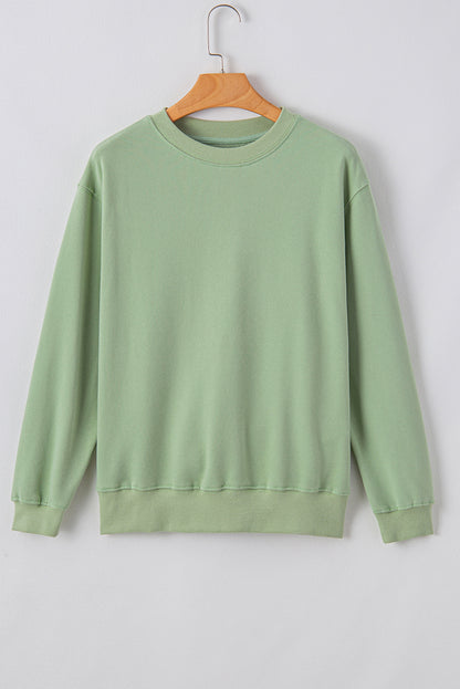 Navy Blue Plain Drop Shoulder Crewneck Pullover Sweatshirt