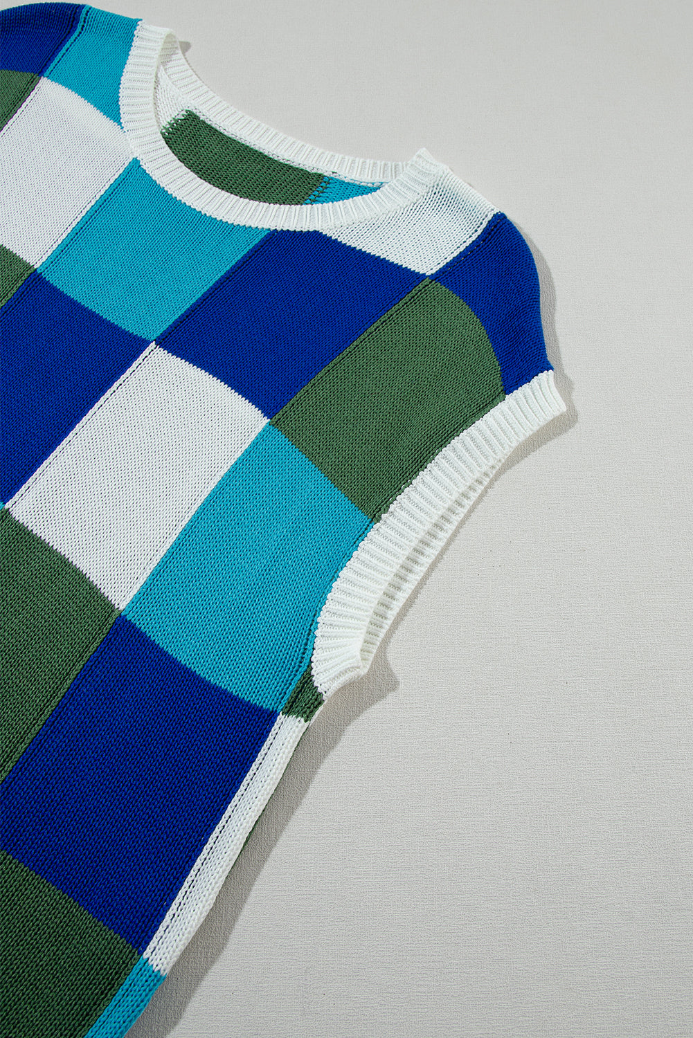 Dark Green Color Block Cap Sleeve Sweater