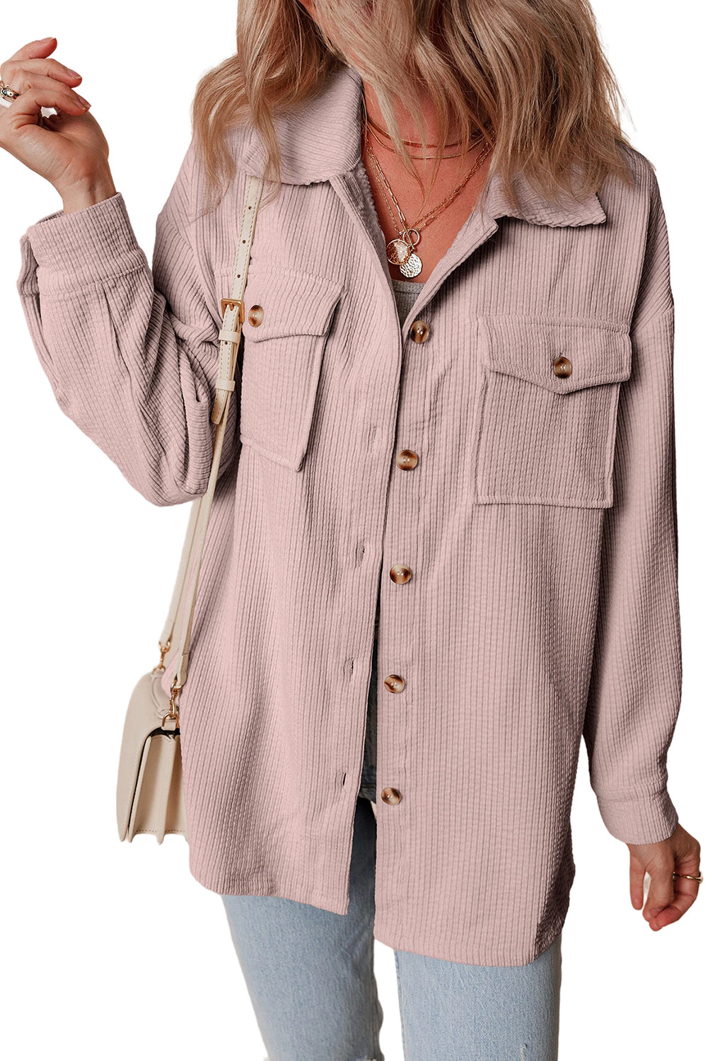 Black Corduroy Flap Pocket Button Up Shacket