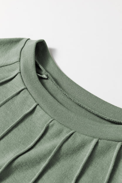 Parchment Seam Detail Lace Contrast Cuffs Raglan Sleeve Top