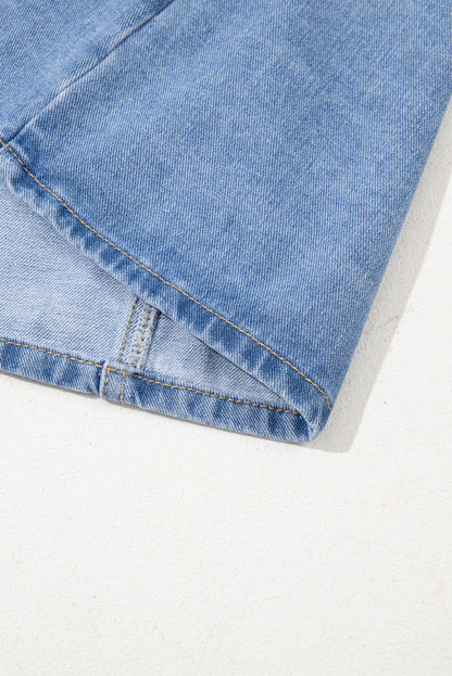 Medium Grey Wide Strap Button Front Pocketed Denim Mini Dress