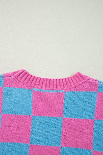Color black Colorblock Plaid Pattern Ribbed Trim Sweater Tank Top