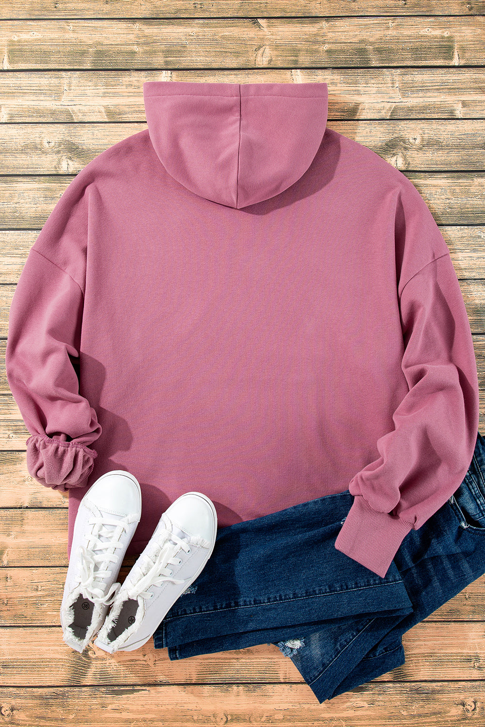 Bonbon Fleece Lined Half Zipper Kangaroo Pockets Loose Hoodie