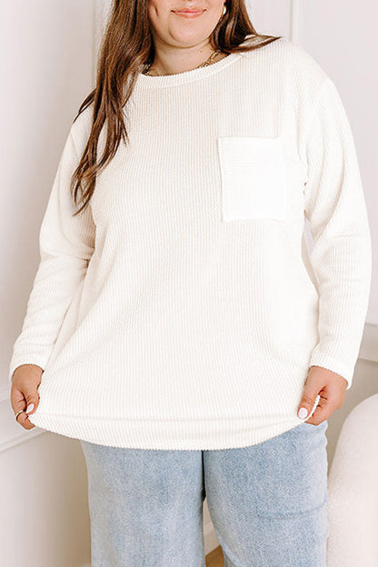 Peach Blossom Plus Size Ribbed Textured Long Sleeve T Shirt