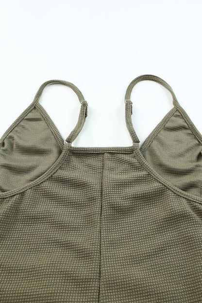 Gray Textured Sleeveless V-Neck Pocketed Casual Jumpsuit