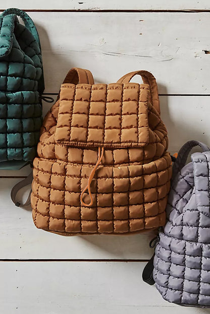 Dusk Blue Solid Flapped Quilted Puffer Backpack