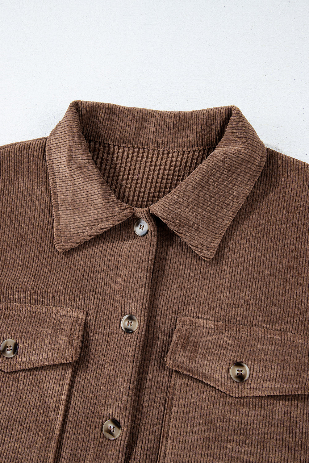 Black Corduroy Flap Pocket Button Up Shacket