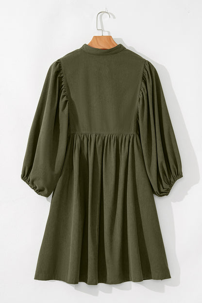 Gold Flame Corduroy Snap Buttons Empire Waist Bracelet Sleeve Dress