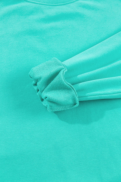Navy Blue Plain Drop Shoulder Crewneck Pullover Sweatshirt