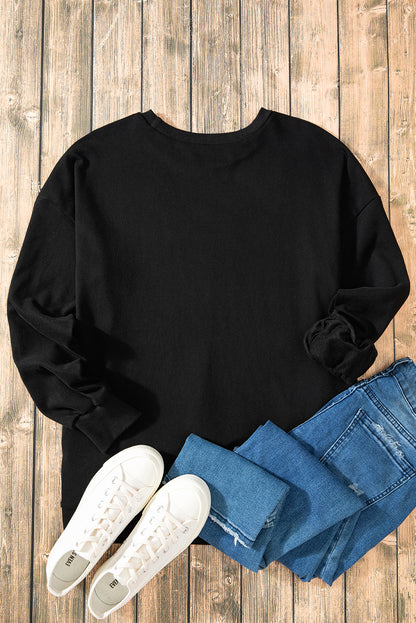 Parchment Solid O Neck High Low Hem Pullover Sweatshirt