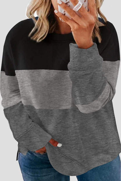 Gray Crew Neck Colorblock Plus Size Sweatshirt