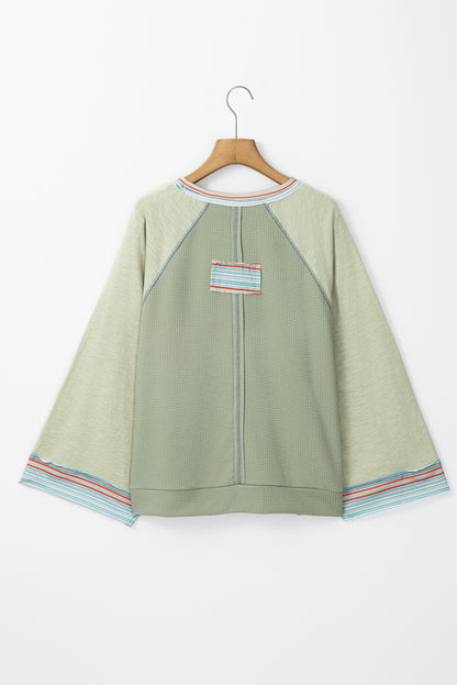 Grapefruit Orange Waffle Knit Wide Bracelet Sleeve Patchwork Raglan Top