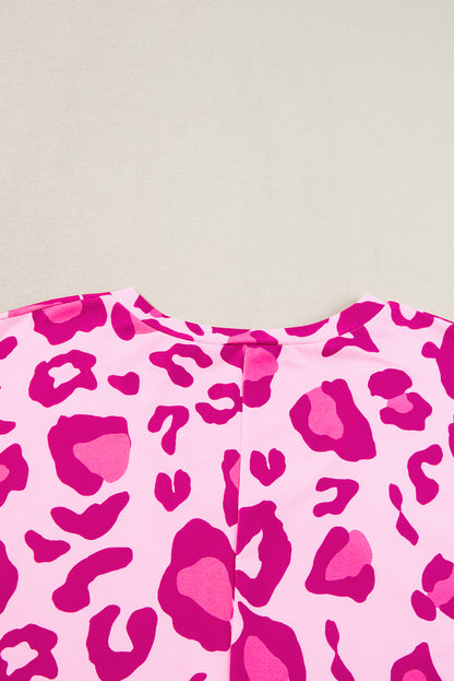 Pink Leopard Print V Neck Plus Size Tee